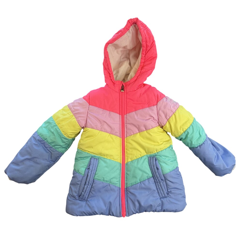 OshKosh B'gosh Puffer Jacket Girls 4 Rainbow Hooded Fleece Lined Zip Winter